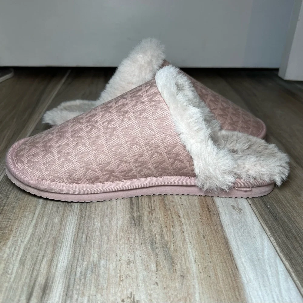 Michael Kors Janis Signature Logo Print, Faux Fur Lined Slippers, Pink, Womens 6